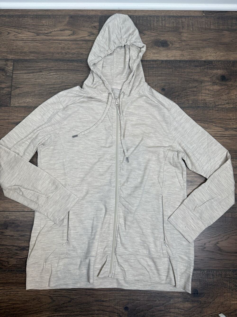 Woolx Ryann Hoodie Women 1X Beige Merino Wool Full Zip Hooded Jacket XL